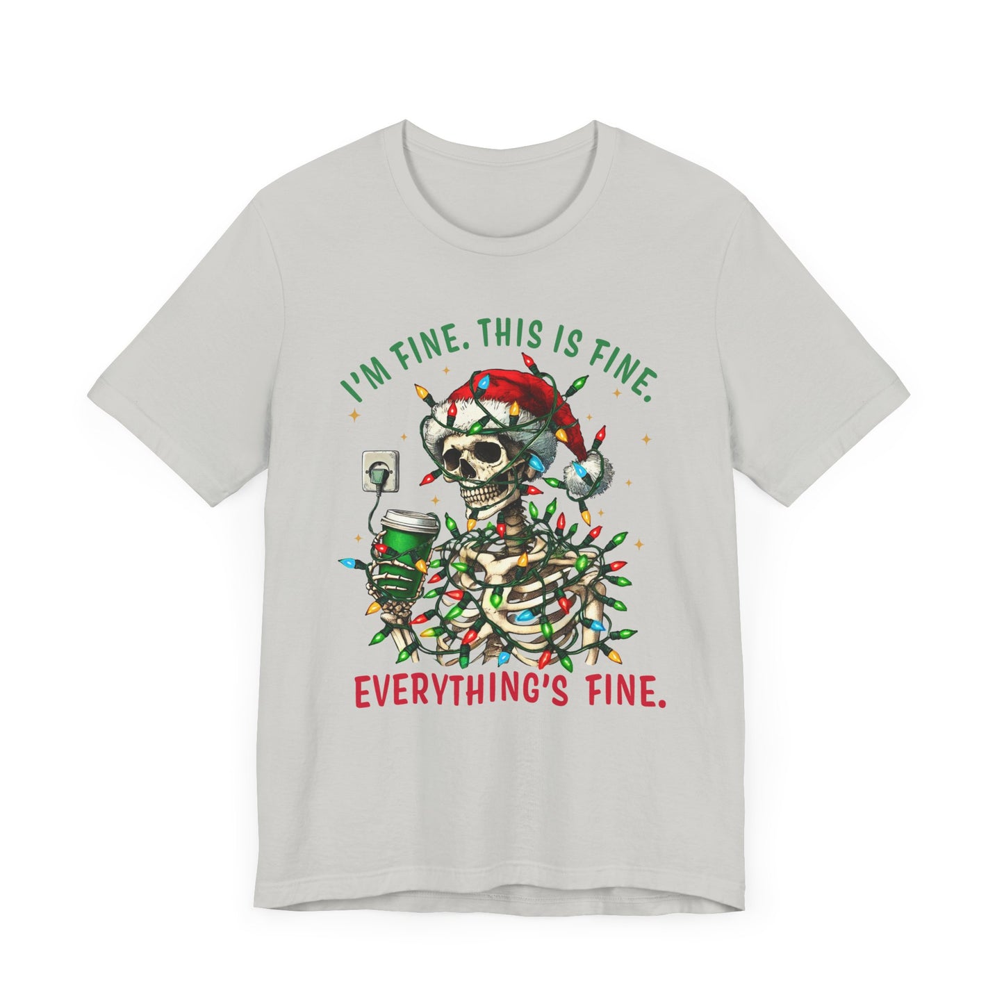 Skeleton Wrapped in Tangled Christmas Lights Holiday T Shirt