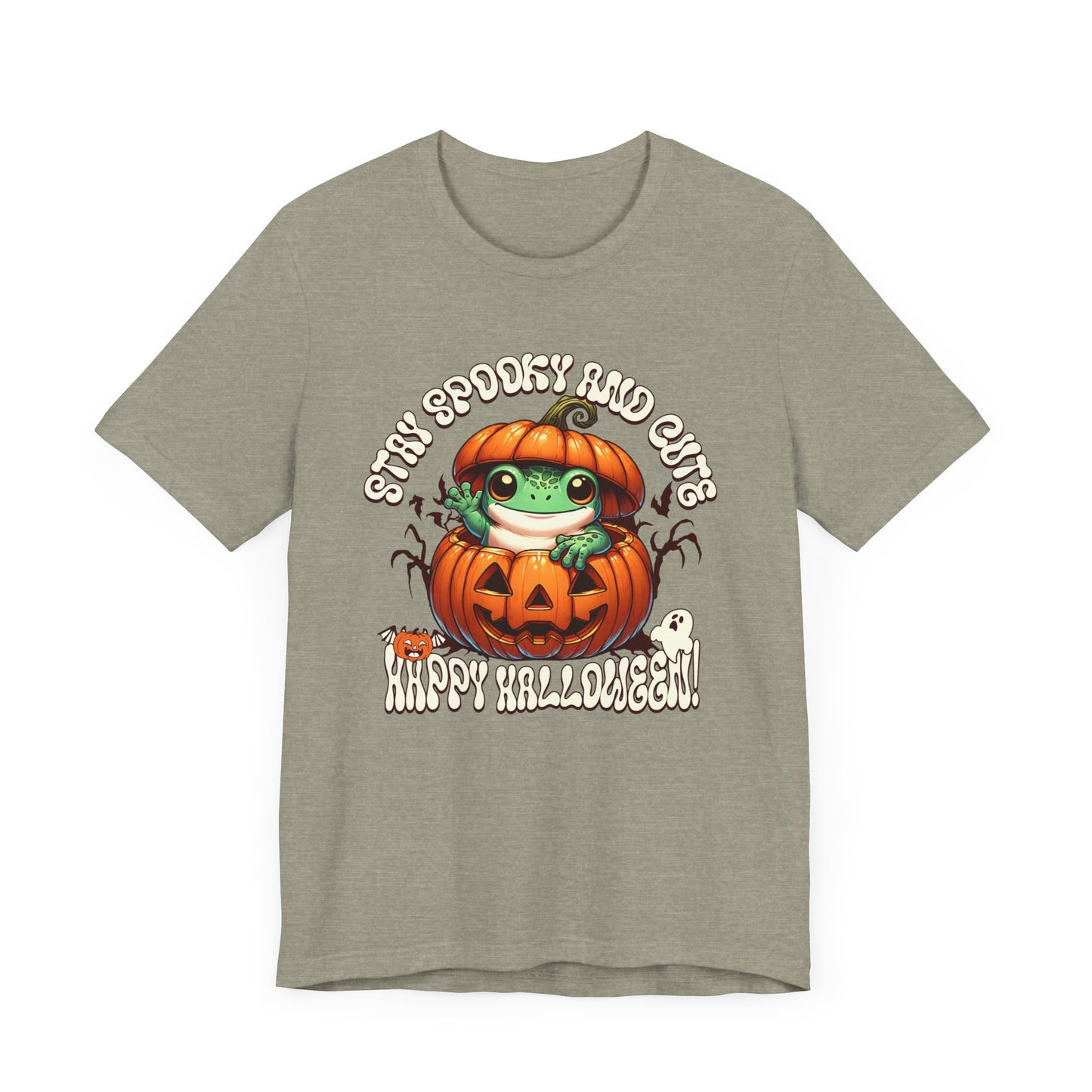 Spooky Cute Pumpkin and Frog Happy Halloween T Shirt, Fun Shirt for Halloween Parties or Trick or treating with the kiddos