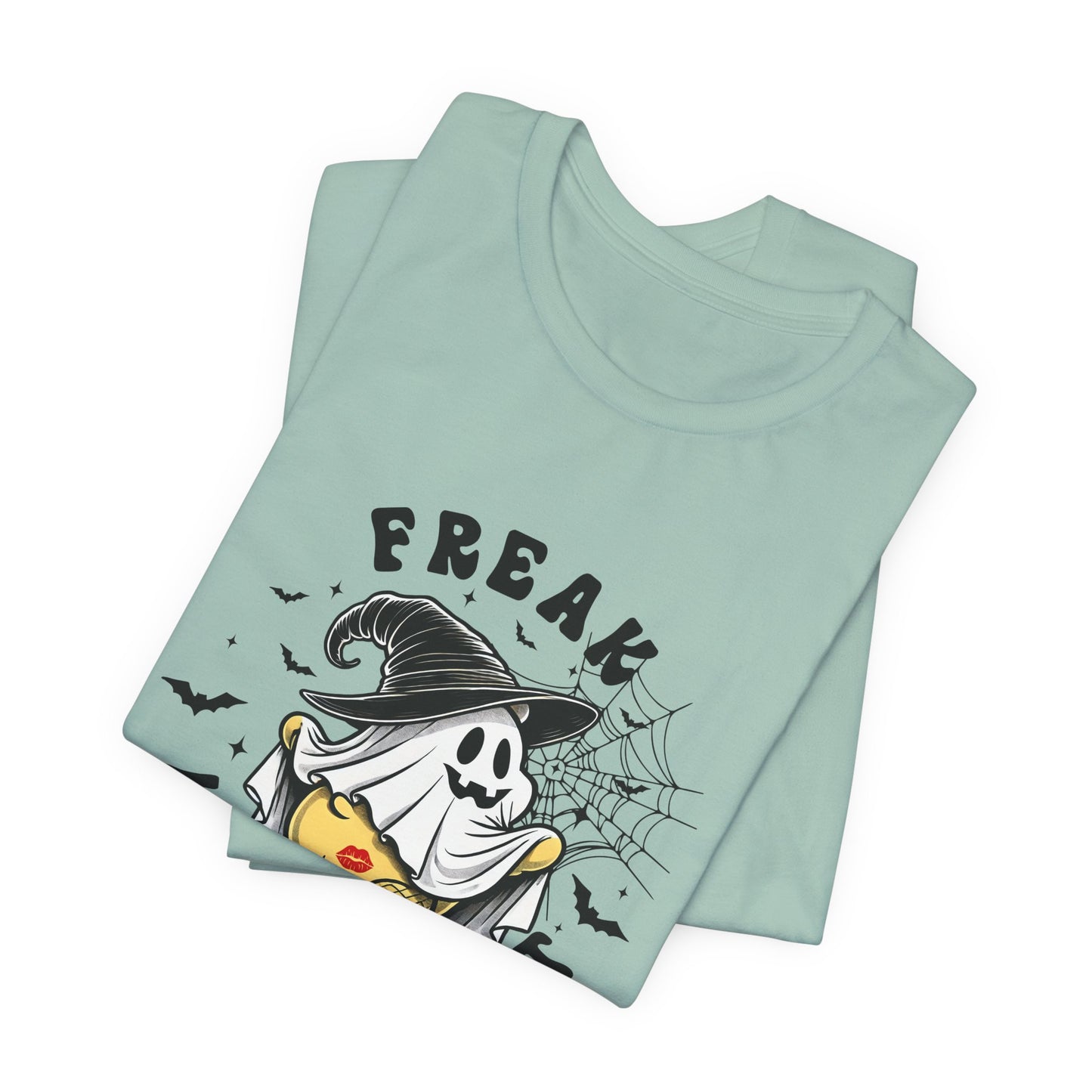 Cute and Silly Halloween FREAK IN THE SHEET Teddy Bear T Shirt, Fun Halloween Party Shirt, Spooky Season Ghost Shirt Halloween Apparel