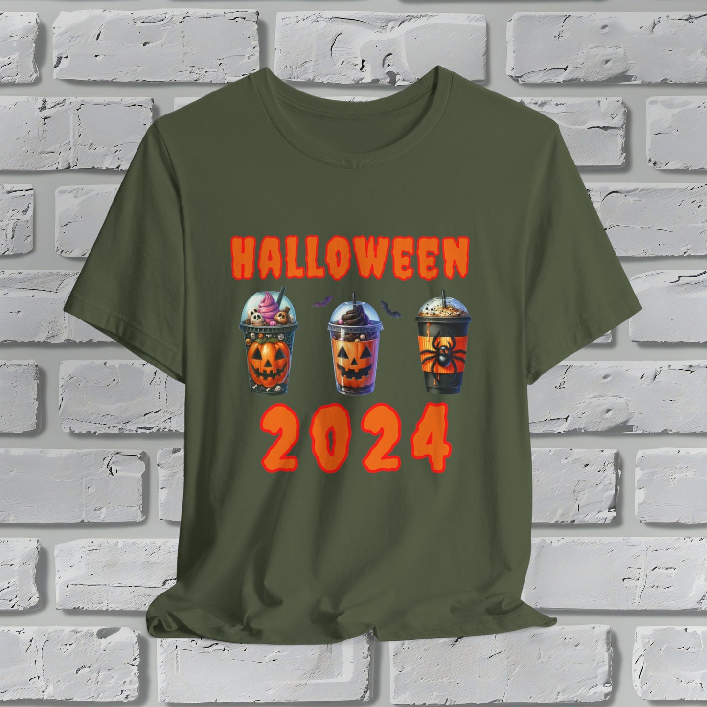 Spooky Season Sips Trio T-Shirt - 3 Halloween-Themed Coffee Cups for the Perfect Fall Vibe, Halloween Coffee Cups T Shirt, Pumpkins, Spiders, Bats