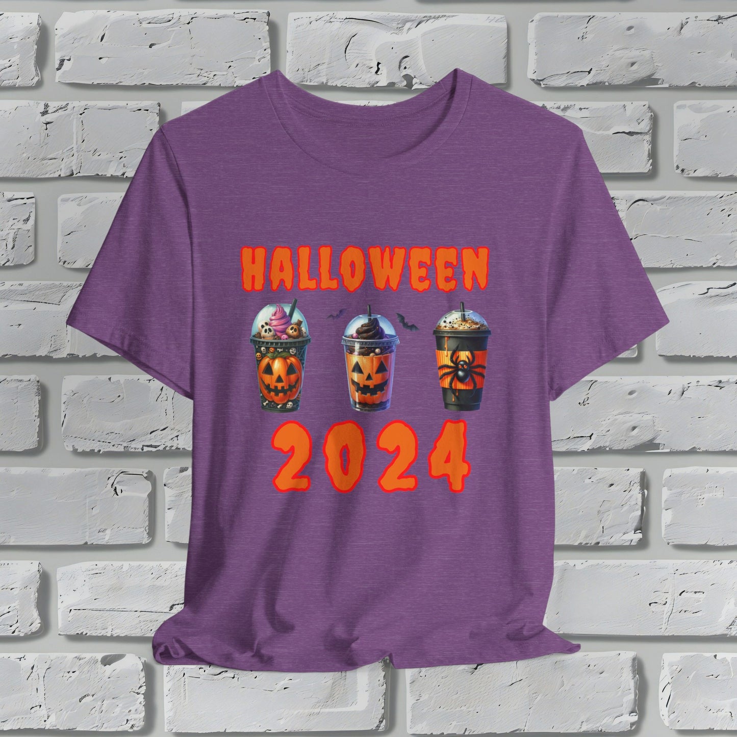 Spooky Season Sips Trio T-Shirt - 3 Halloween-Themed Coffee Cups for the Perfect Fall Vibe, Halloween Coffee Cups T Shirt, Pumpkins, Spiders, Bats