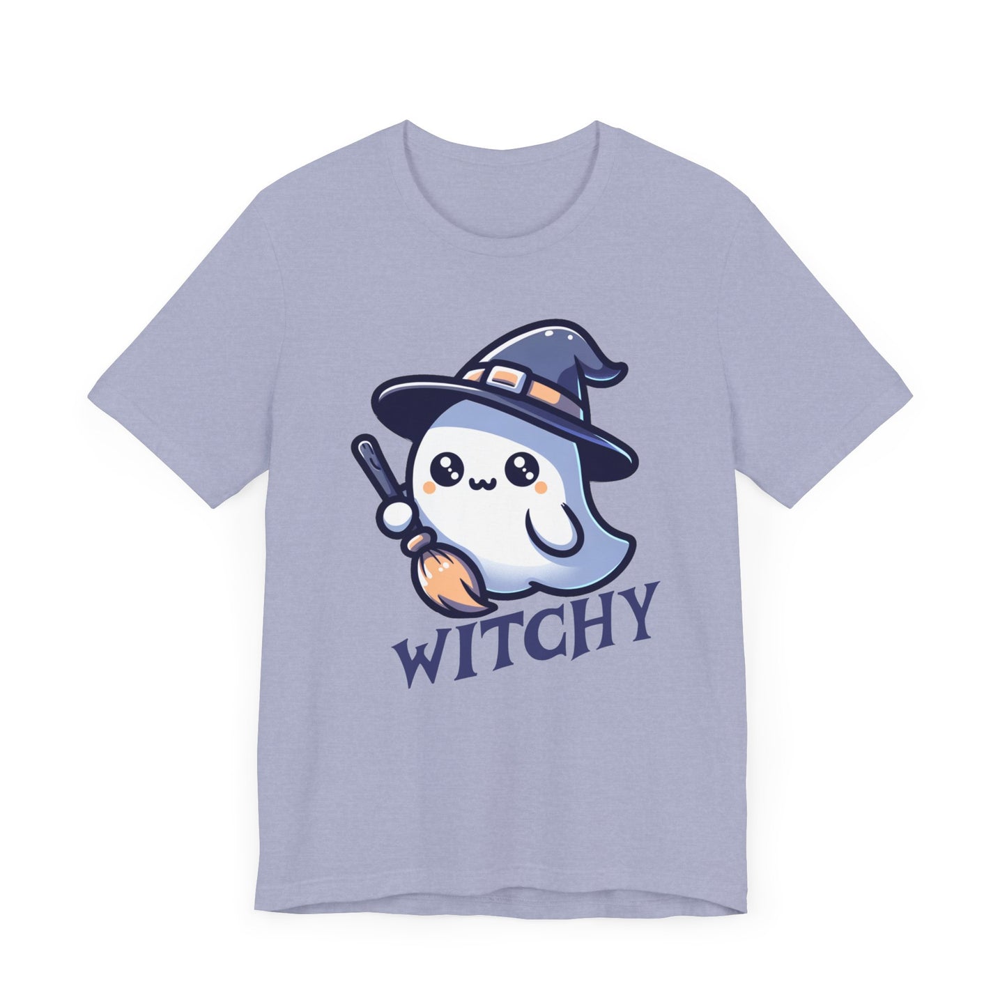 Witchy Cute Halloween Ghost T Shirt, Witchy Ghost with Broom Stick Tee, Halloween Apparel, Halloween Trick or Treat Party Shirt