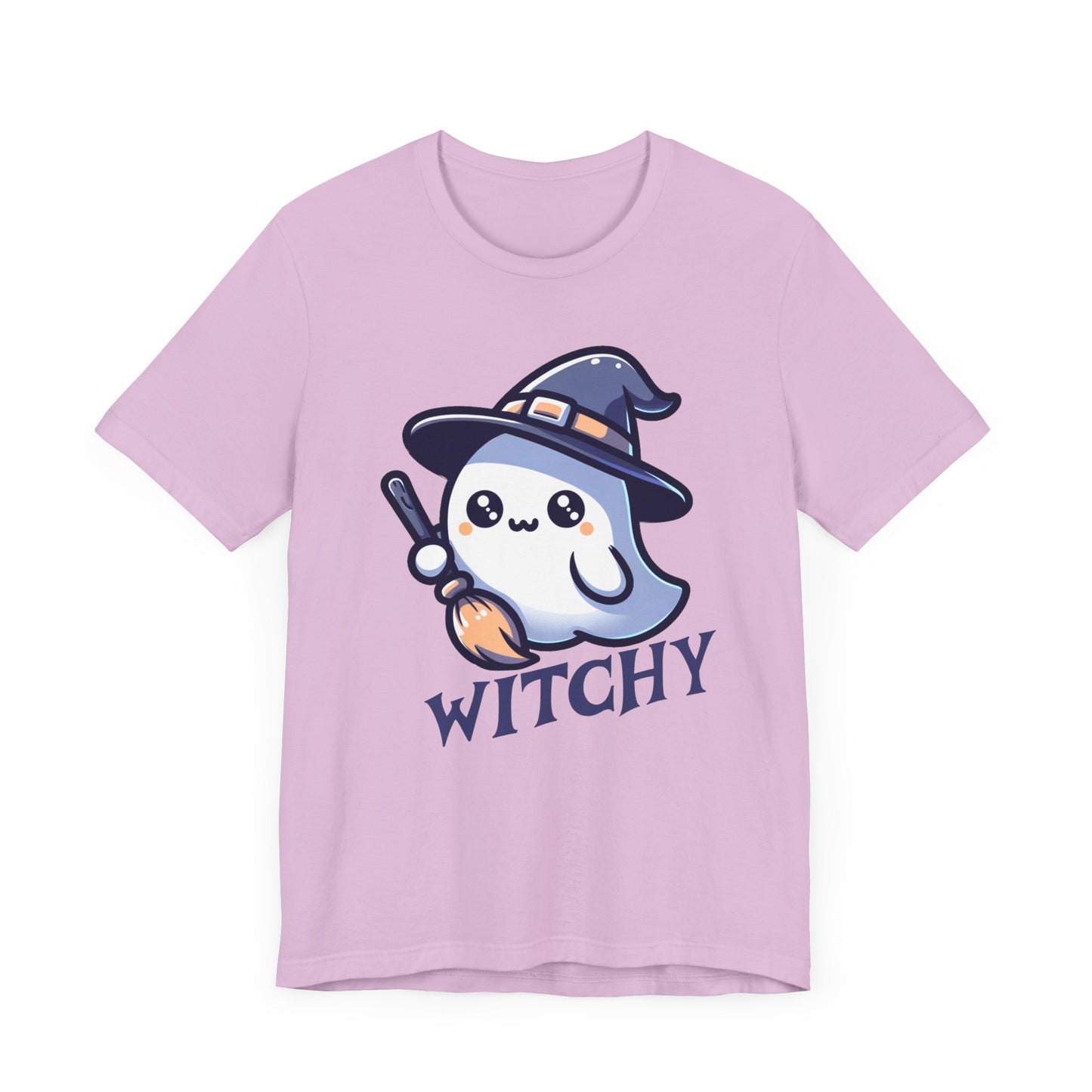 Witchy Cute Halloween Ghost T Shirt, Witchy Ghost with Broom Stick Tee, Halloween Apparel, Halloween Trick or Treat Party Shirt