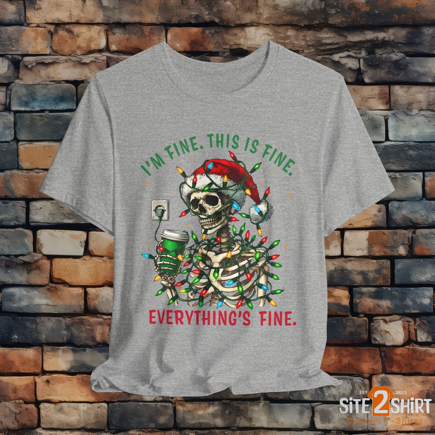 Skeleton Wrapped in Tangled Christmas Lights Holiday T Shirt