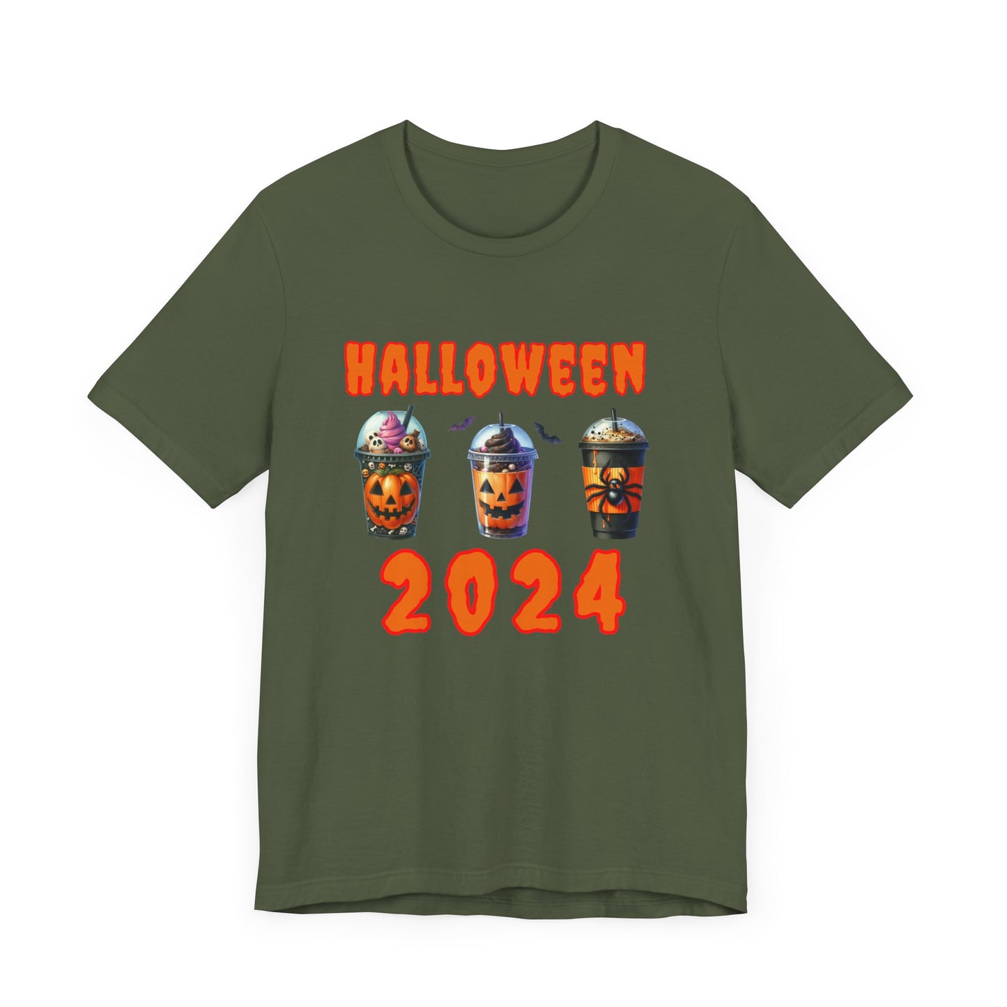 Spooky Season Sips Trio T-Shirt - 3 Halloween-Themed Coffee Cups for the Perfect Fall Vibe, Halloween Coffee Cups T Shirt, Pumpkins, Spiders, Bats