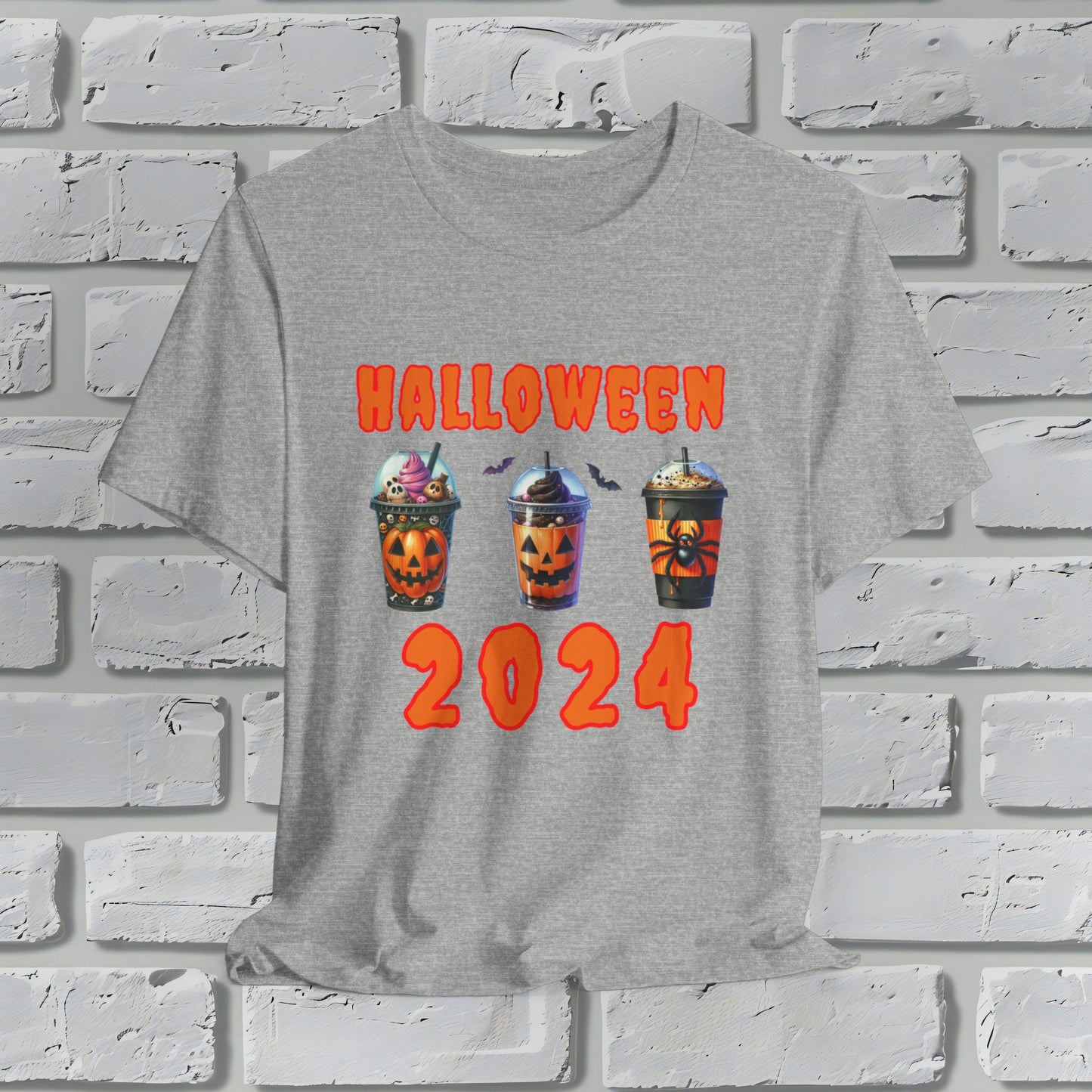 Spooky Season Sips Trio T-Shirt - 3 Halloween-Themed Coffee Cups for the Perfect Fall Vibe, Halloween Coffee Cups T Shirt, Pumpkins, Spiders, Bats