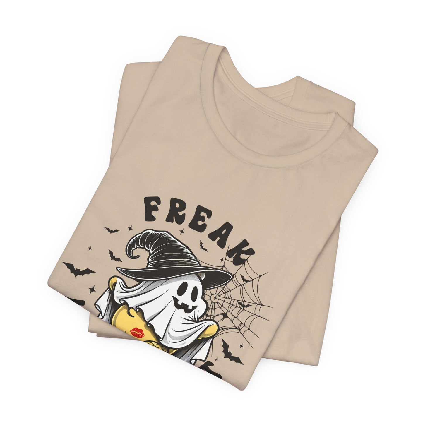 Cute and Silly Halloween FREAK IN THE SHEET Teddy Bear T Shirt, Fun Halloween Party Shirt, Spooky Season Ghost Shirt Halloween Apparel