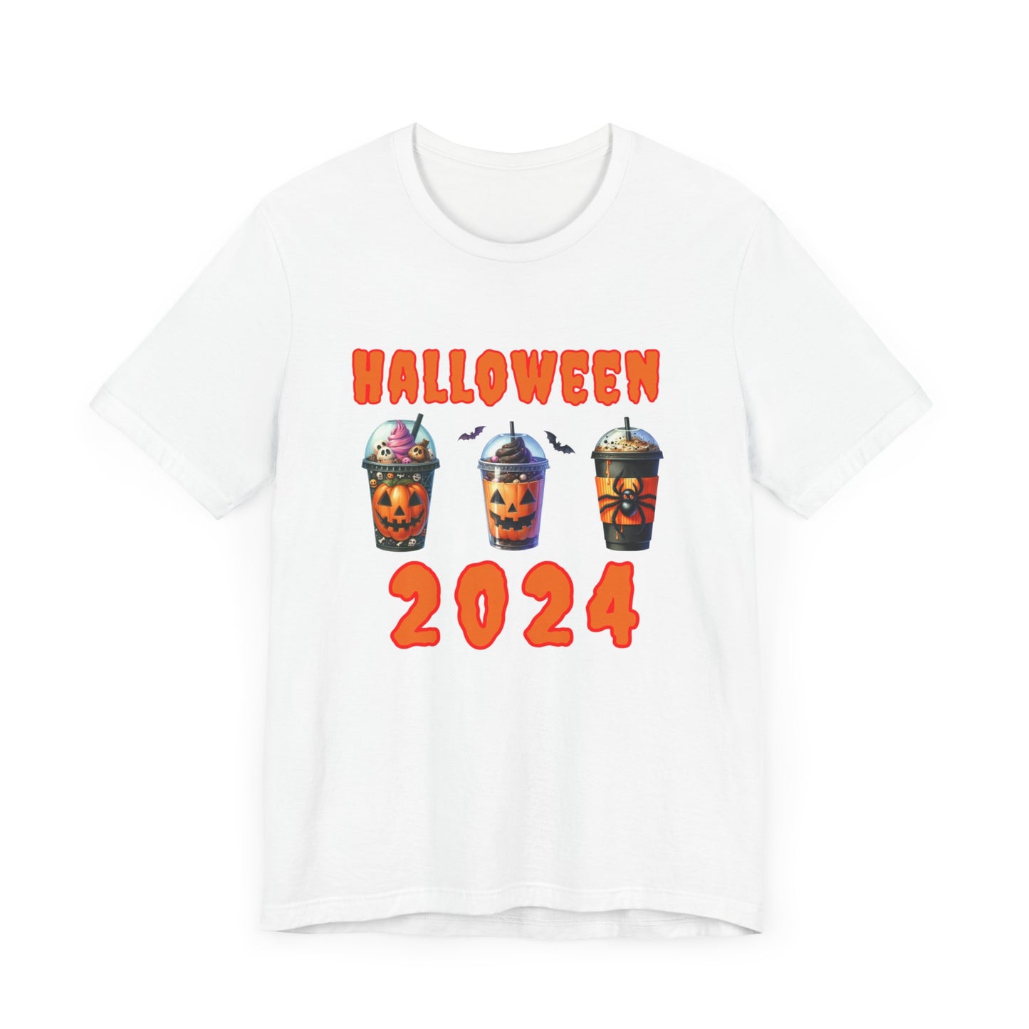 Spooky Season Sips Trio T-Shirt - 3 Halloween-Themed Coffee Cups for the Perfect Fall Vibe, Halloween Coffee Cups T Shirt, Pumpkins, Spiders, Bats