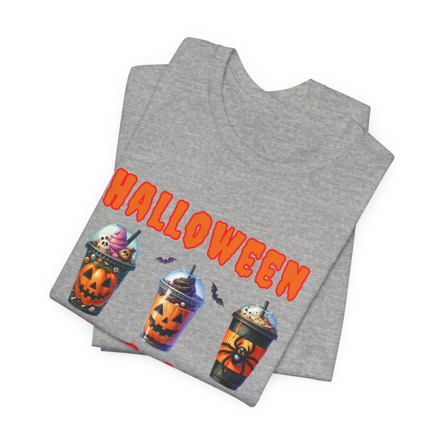 Spooky Season Sips Trio T-Shirt - 3 Halloween-Themed Coffee Cups for the Perfect Fall Vibe, Halloween Coffee Cups T Shirt, Pumpkins, Spiders, Bats