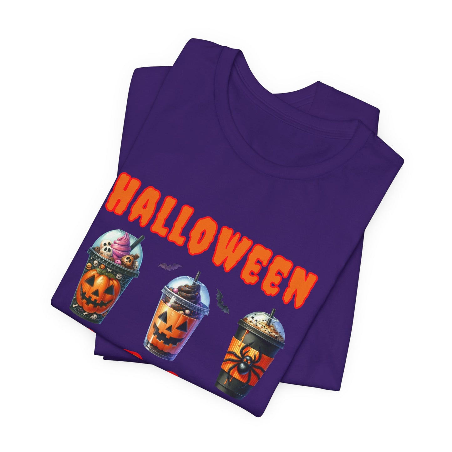 Spooky Season Sips Trio T-Shirt - 3 Halloween-Themed Coffee Cups for the Perfect Fall Vibe, Halloween Coffee Cups T Shirt, Pumpkins, Spiders, Bats