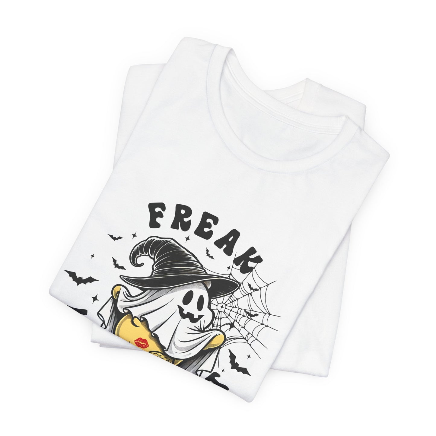 Cute and Silly Halloween FREAK IN THE SHEET Teddy Bear T Shirt, Fun Halloween Party Shirt, Spooky Season Ghost Shirt Halloween Apparel