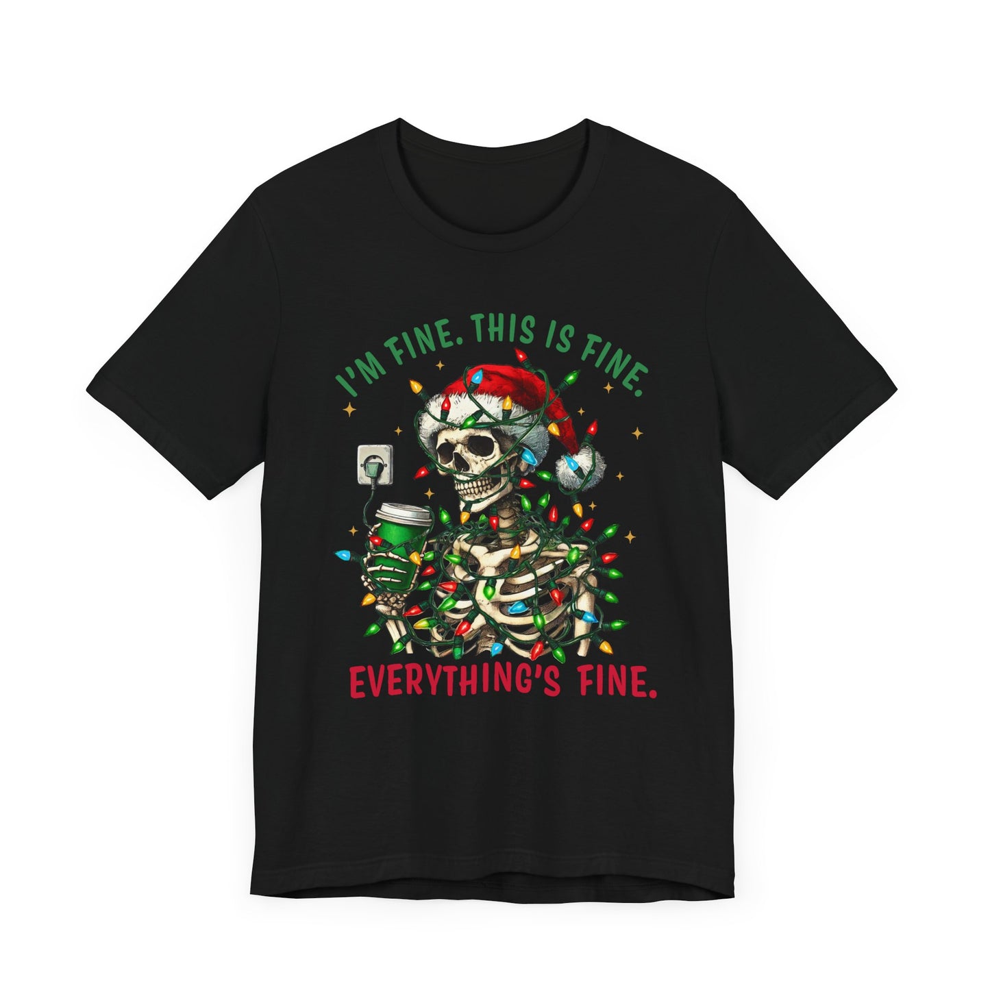 Skeleton Wrapped in Tangled Christmas Lights Holiday T Shirt