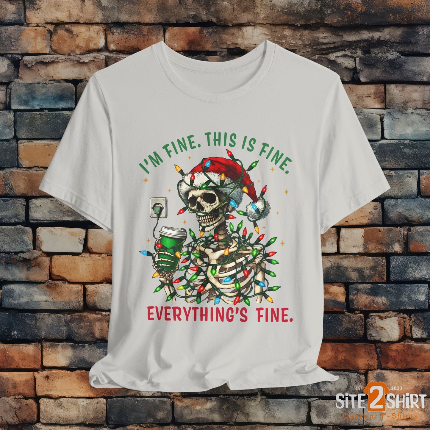 Skeleton Wrapped in Tangled Christmas Lights Holiday T Shirt