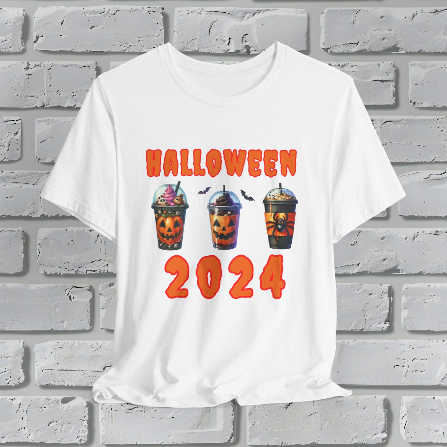 Spooky Season Sips Trio T-Shirt - 3 Halloween-Themed Coffee Cups for the Perfect Fall Vibe, Halloween Coffee Cups T Shirt, Pumpkins, Spiders, Bats