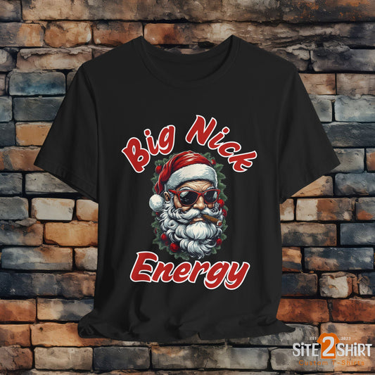 Big Nick Energy Christmas Santa T Shirt, Christmas Party Shirt, Cool Holiday Santa Smoking a Cigar Shirt