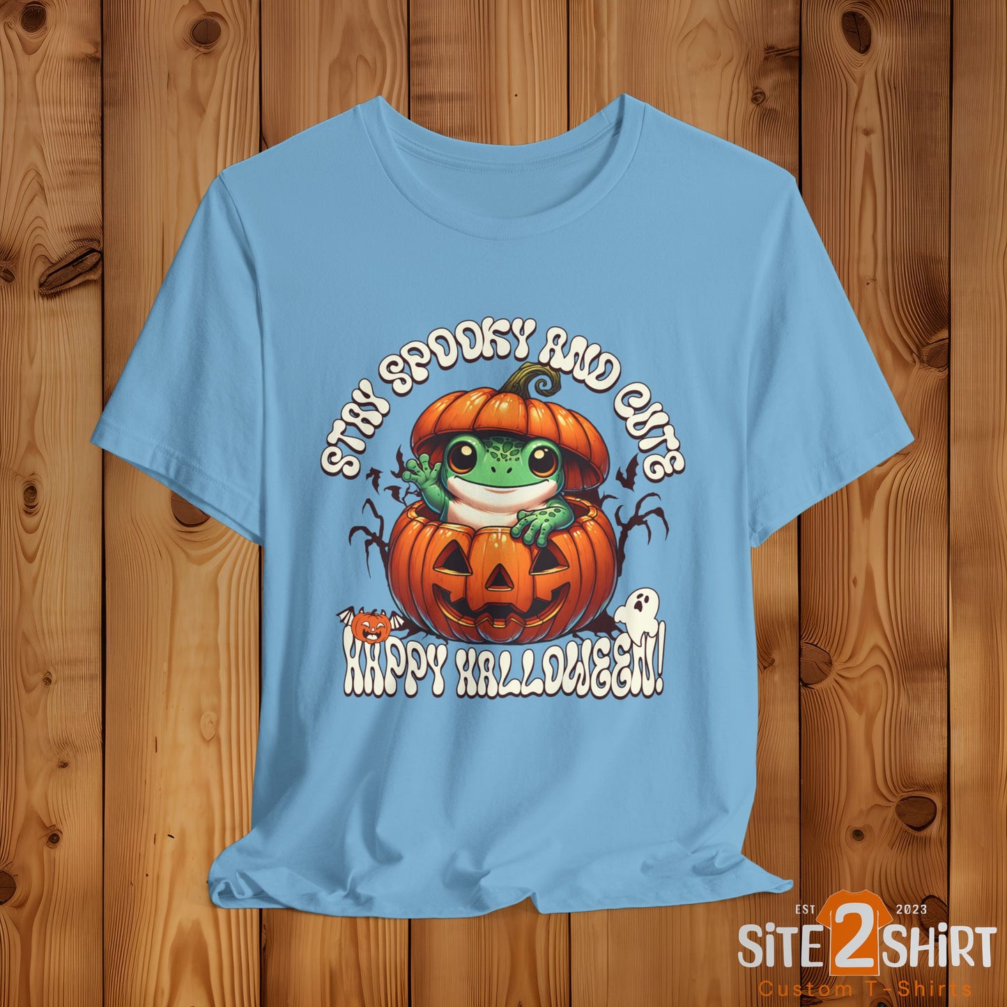 Spooky Cute Pumpkin and Frog Happy Halloween T Shirt, Fun Shirt for Halloween Parties or Trick or treating with the kiddos