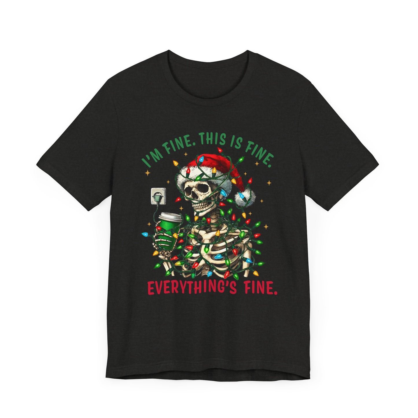 Skeleton Wrapped in Tangled Christmas Lights Holiday T Shirt