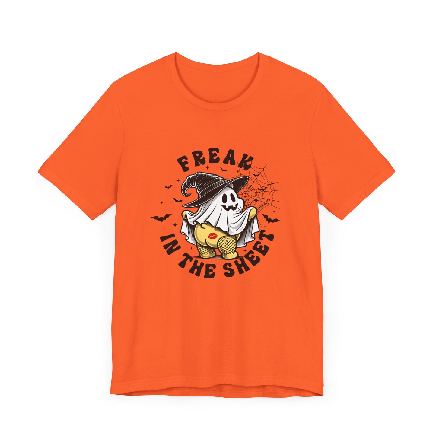 Cute and Silly Halloween FREAK IN THE SHEET Teddy Bear T Shirt, Fun Halloween Party Shirt, Spooky Season Ghost Shirt Halloween Apparel