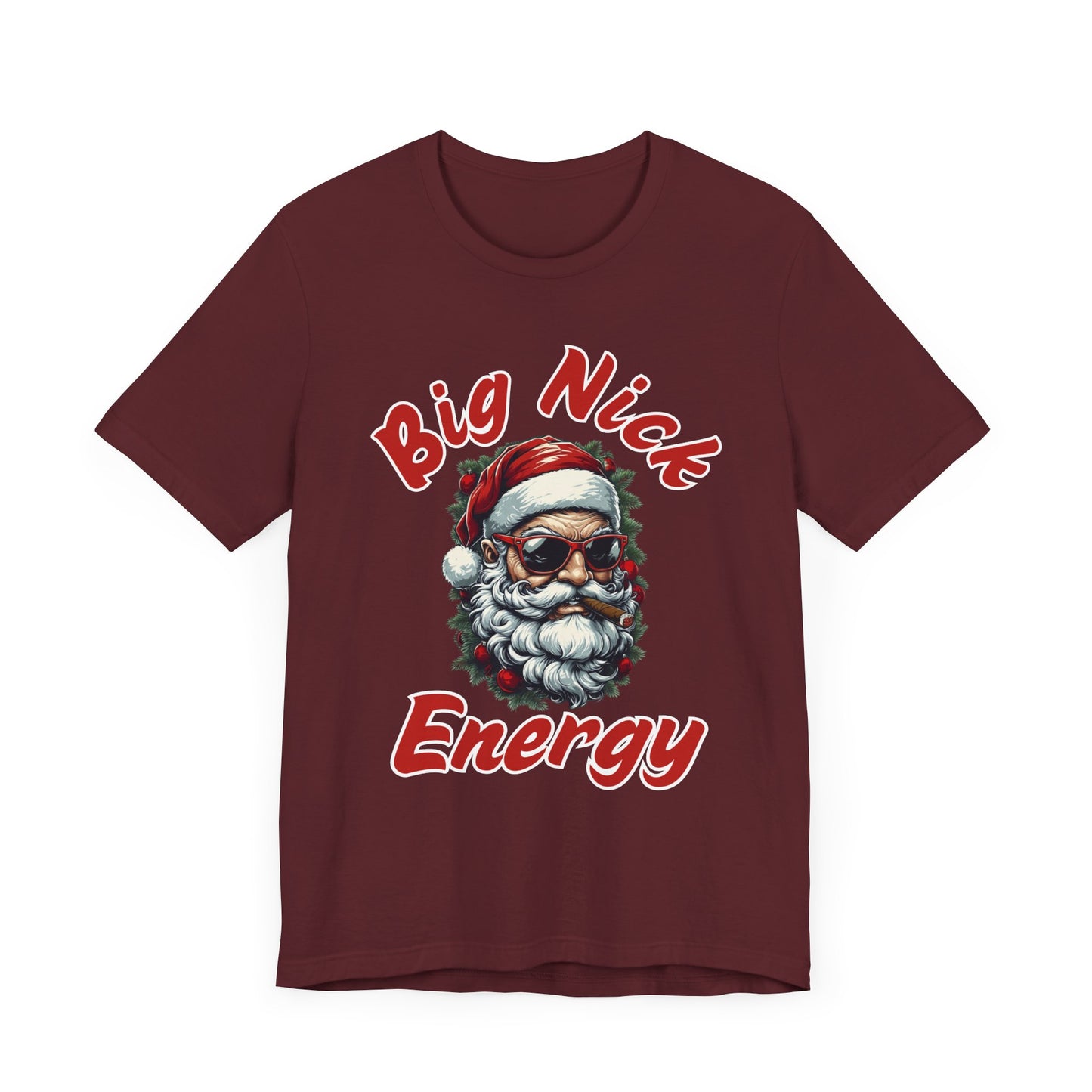 Big Nick Energy Christmas Santa T Shirt, Christmas Party Shirt, Cool Holiday Santa Smoking a Cigar Shirt