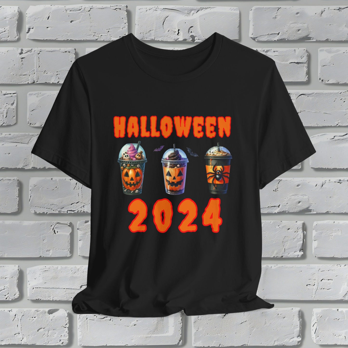 Spooky Season Sips Trio T-Shirt - 3 Halloween-Themed Coffee Cups for the Perfect Fall Vibe, Halloween Coffee Cups T Shirt, Pumpkins, Spiders, Bats