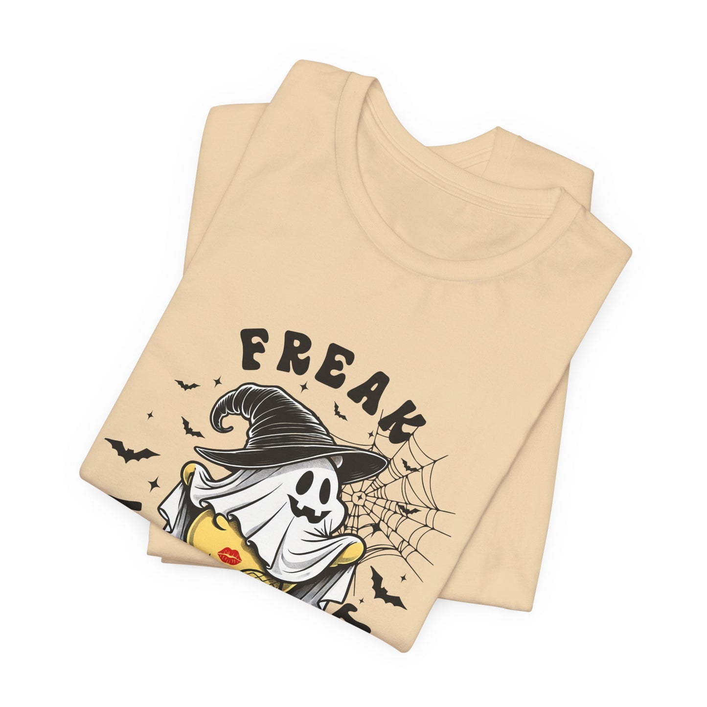 Cute and Silly Halloween FREAK IN THE SHEET Teddy Bear T Shirt, Fun Halloween Party Shirt, Spooky Season Ghost Shirt Halloween Apparel