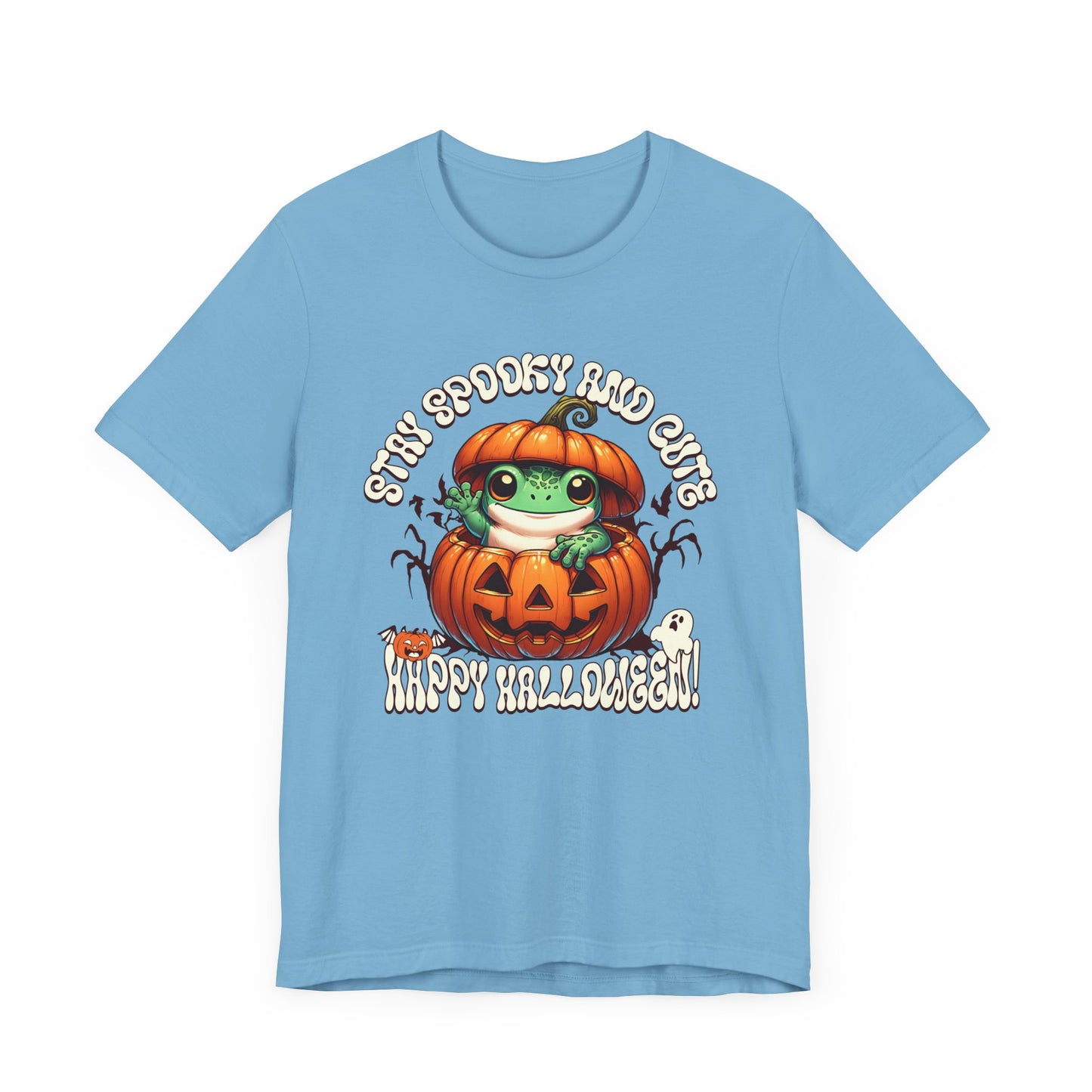 Spooky Cute Pumpkin and Frog Happy Halloween T Shirt, Fun Shirt for Halloween Parties or Trick or treating with the kiddos