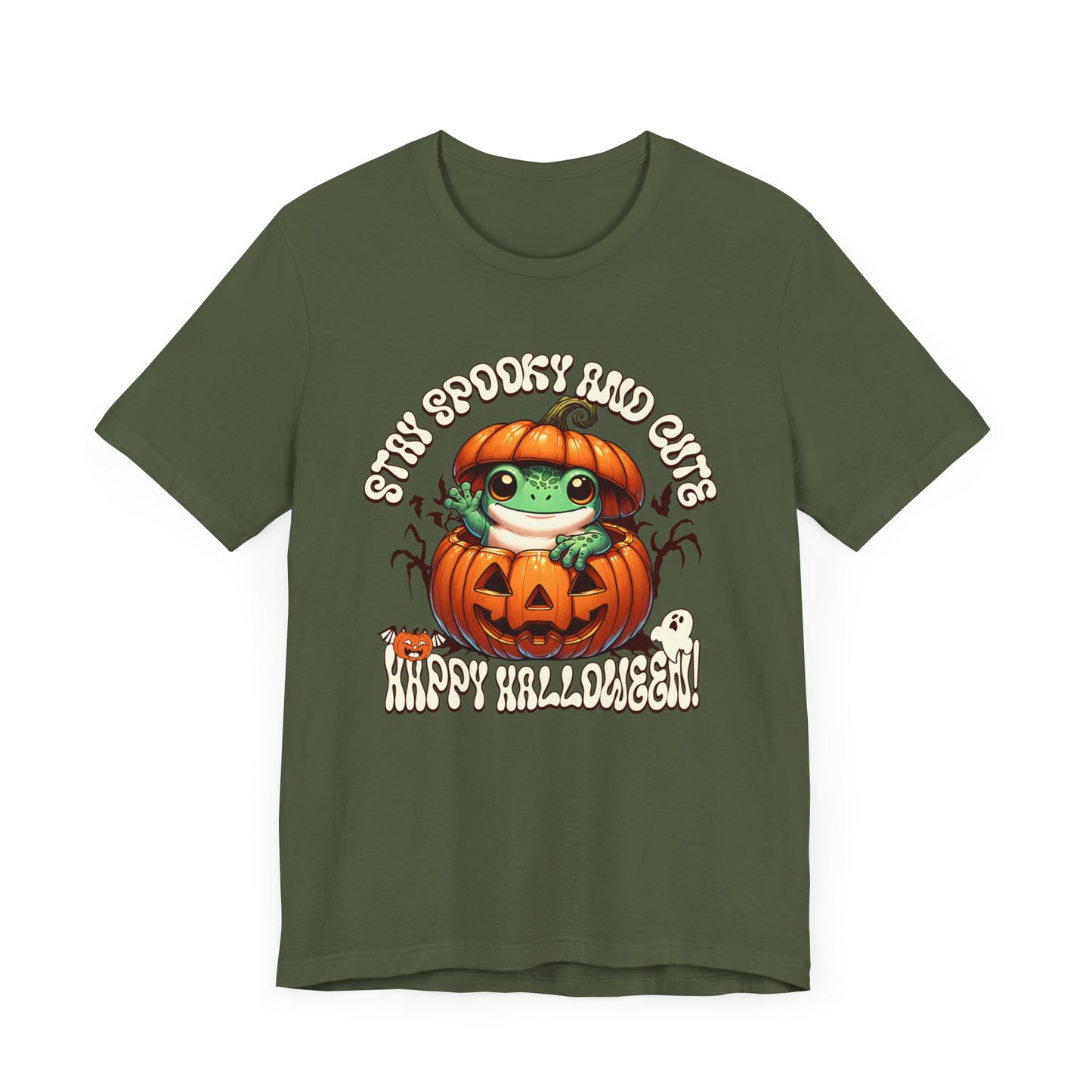 Spooky Cute Pumpkin and Frog Happy Halloween T Shirt, Fun Shirt for Halloween Parties or Trick or treating with the kiddos