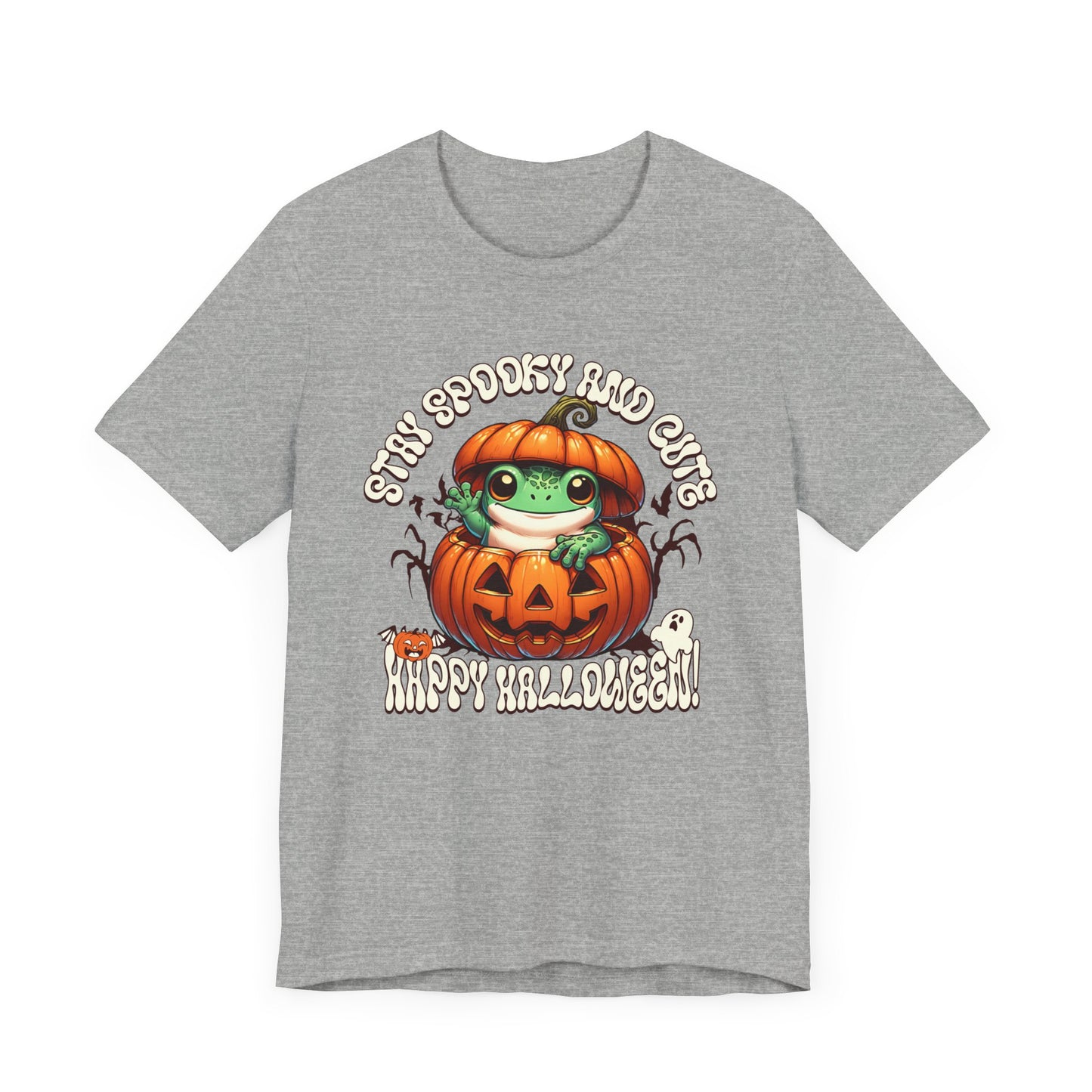 Spooky Cute Pumpkin and Frog Happy Halloween T Shirt, Fun Shirt for Halloween Parties or Trick or treating with the kiddos