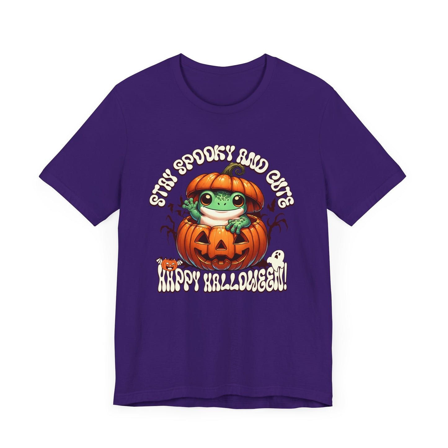 Spooky Cute Pumpkin and Frog Happy Halloween T Shirt, Fun Shirt for Halloween Parties or Trick or treating with the kiddos