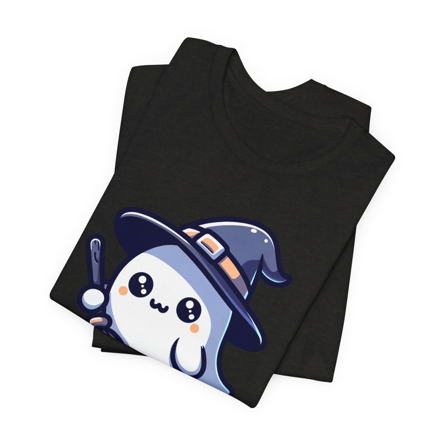 Witchy Cute Halloween Ghost T Shirt, Witchy Ghost with Broom Stick Tee, Halloween Apparel, Halloween Trick or Treat Party Shirt