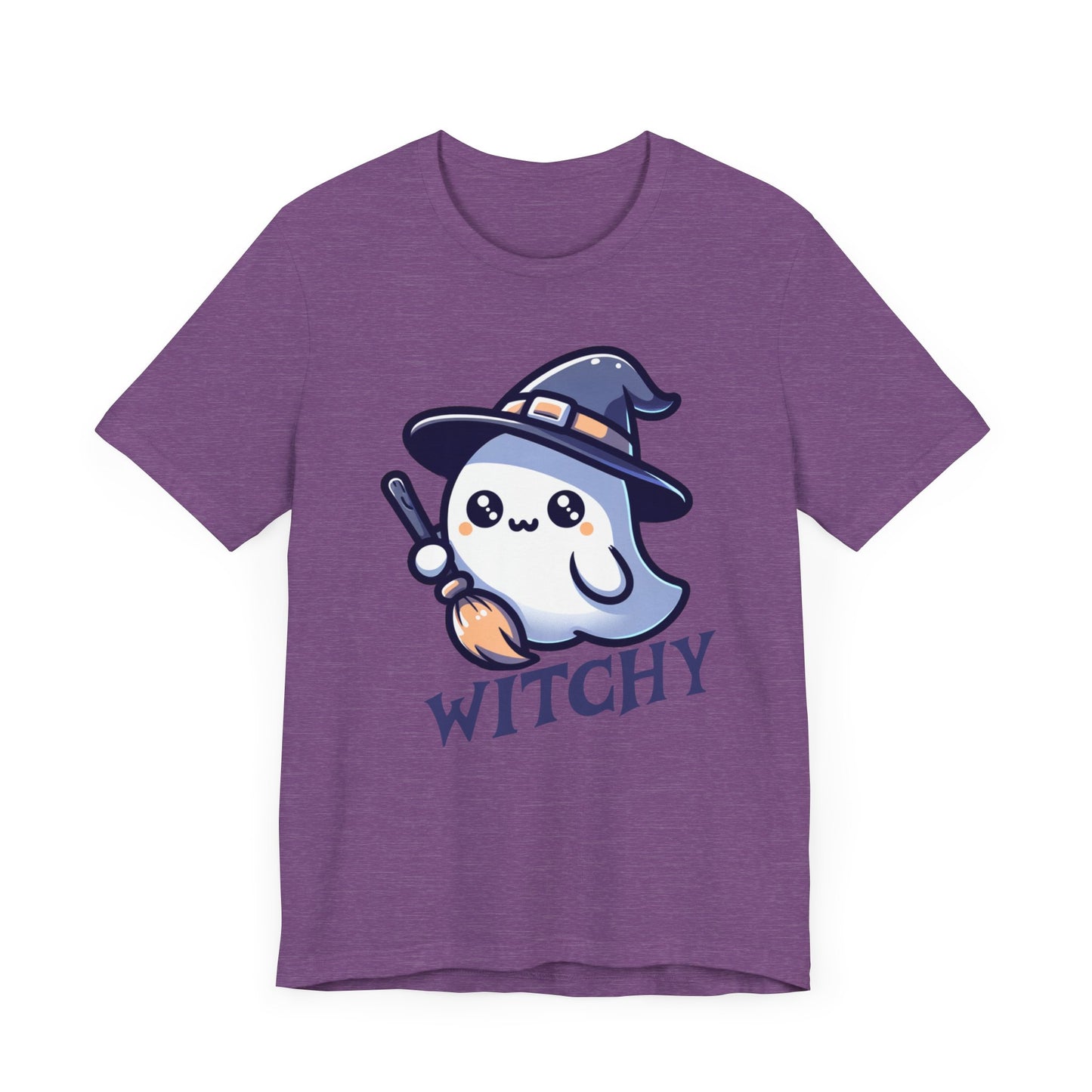 Witchy Cute Halloween Ghost T Shirt, Witchy Ghost with Broom Stick Tee, Halloween Apparel, Halloween Trick or Treat Party Shirt