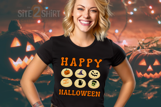 Halloween T Shirt, Sugar Cookies Design, Pumpkins, Witches Hat, Black Cat, Frankenstein decorated cookies