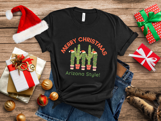 Arizona Decorated Saguaro Cactus for Christmas, Saguaro Cactus Decor, Cactus Lights, Santa Hat Cactus, Desert Cactus, Lit up Cactus Shirt